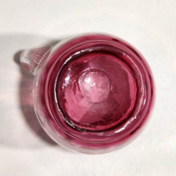 Hand-Blown Pilgrim Cranberry Glass Int Optic Ribbed Style Small Pitcher Vase Jug - Picture 10 of 10